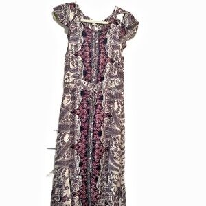 Lucky Brand Black and Cream Ruffled Maxi Dress